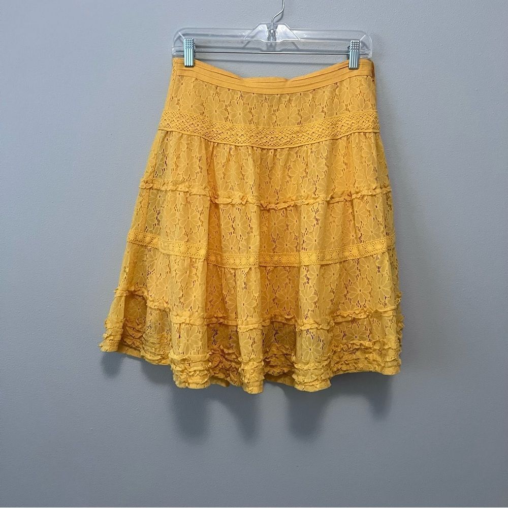Blanco Yellow Floral Eyelet Ruffle Skirt Size 38/US 8